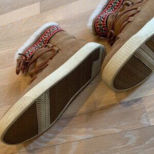 Toms Alpine Toffee Waterproof Women's Suede Sherpa Boots Lace-up Brown Boho